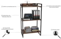 Estante Livreiro 60cm Industrial Prisma Kit 3 Nogal C08 - Mpozenato