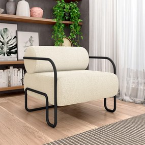 Kit 2 Poltronas Decorativas Sala de Estar Polatsk Base Industrial de Ferro Bouclê Off White G33 - Gran Belo