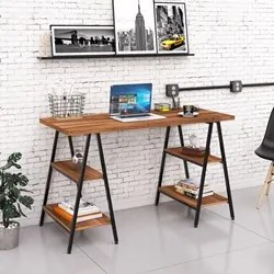 Mesa Escrivaninha Cavalete 135cm Estilo Industrial Prisma C08 Nogal/Pr