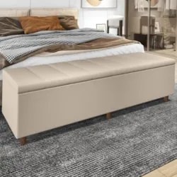 Recamier Baú Estofado Casal 140cm Horus Veludo Bege Z04 - Mpozenato