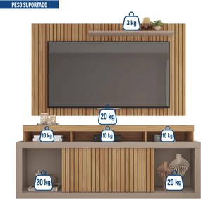 Painel TV 60 Pol 180cm e Bancada com Rodízio Sala Navel C01 - D'Rossi - Buriti/Fendi