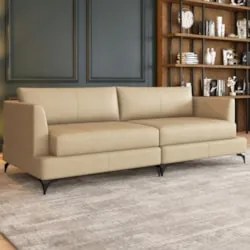 Sofá 3 Lugares Living 210cm Pé Ferro Soren Couro Bege Z55 - Mpozenat