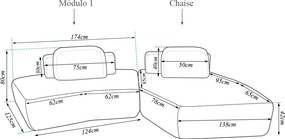 Sofá Ilha Sala de Estar Modulado Dakota com Chaise Encosto Almofadas Soltas Bouclê Rústico OffWhite G33 - Gran Belo