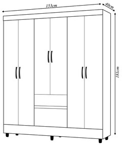 Guarda Roupa Casal Abruzzo 6 Portas de Bater 2 Gavetas com Cabideiro Nogueira/OffWhite G98 - Gran Belo