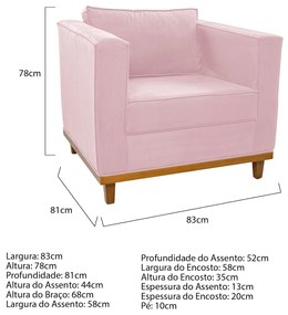 Kit Sofá 2 Lugares e Poltrona Europa Suede Rosa Bebê ADJ Decor