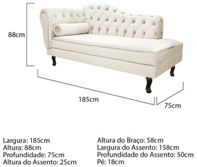 Kit Diva Recamier Diana 185cm Lado Direito e 02 Poltronas Classic Corano - ADJ Decor