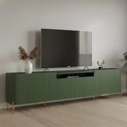 Rack TV 75 Pol 220cm 4 Portas Brise Blen Musgo/Dourado I06 - Mpozenato