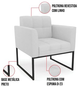 Kit 2 Poltronas Elisa Linho Base Metálica Industrial Preto D03 - D'Rossi - A05 Cinza