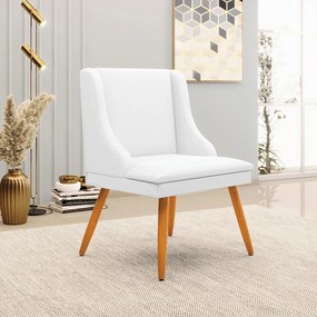 Poltrona Decorativa Pés Palito de Madeira Firenze PU Branco Fosco/Natural G19 - Gran Belo