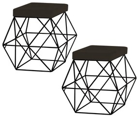 Kit 2 Puffs Decorativo Sala de Estar Base Preto Trixie Suede Marrom G41 - Gran Belo