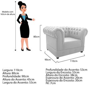 Kit Poltrona e Namoradeira Chesterfield Ana Suede Branco - ADJ Decor