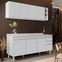 Armário Aéreo Nevada e Balcão 180cm com Tampo Dallas Branco - Lumil
