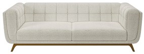 Sofá Decorativo Sala de Estar 240cm Rocket 3 Lugares Base Madeira Boucle Off White G45 - Gran Belo