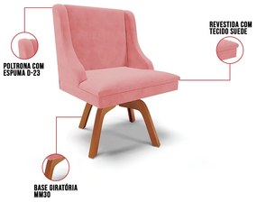 Cadeira de Jantar Liz Suede Rosê Base Madeira Mm35 D03 - D'Rossi