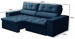 Sofá Retrátil Reclinável 3 Lugares 240cm Blanches F05 Veludo Azul - Mp