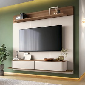 Painel TV 70 Pol 180cm Bancada Suspensa Sarah H01 - D'Rossi - Off White e Castanho