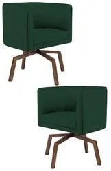 Kit 2 Poltronas Decorativas Base Ka Madeira Betina C-117 Linho Verde M