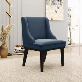 Poltrona Decorativa Base Fixa de Madeira Firenze Suede Azul Marinho/Preto G19 - Gran Belo