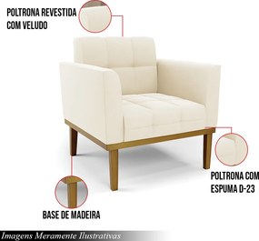 Poltrona Decorativa Karen Pés Fixo em Madeira Castanho Veludo Bege G19 - Gran Belo