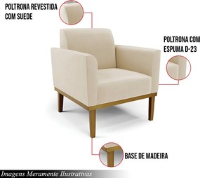 Kit 2 Poltronas Decorativas Isabella Pés Fixo em Madeira Castanho Suede Bege G19 - Gran Belo