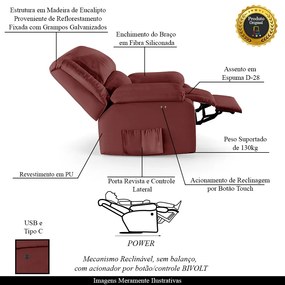 Poltrona do Papai Reclinável Melim Power Touch USB Sintético PU F FH1 - D'Rossi - Vermelho