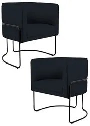 Kit 2 Poltronas Decorativas Base Aço Betina C-05 Sintético Preto - Dom