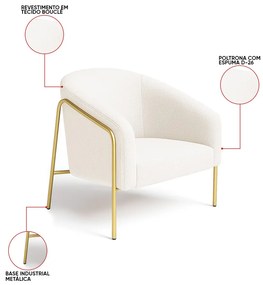 Poltrona Sala Industrial Alta Dourado Stella Bouclê D03 - D'Rossi - Off White