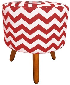 Puff Banqueta Decorativa Dora Redondo Estampado Zig Zag Vermelho D79