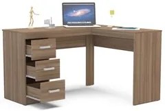 Mesa Para Escritório Escrivaninha 3 Gavetas Fênix Castanho - Politorno