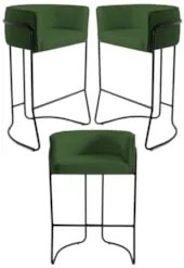 Kit 3 Banquetas Decorativas Base Aço Preto Betina B-89 Sintético Verde
