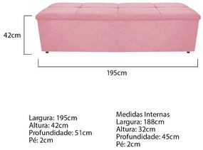 Calçadeira Munique 195 cm King Size Suede Rosa Bebê - ADJ Decor