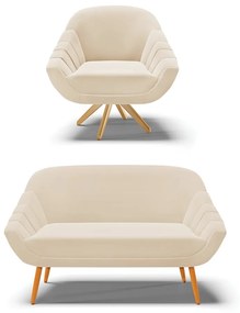 Kit 01 Namoradeira 02 Lugares e 01 Poltrona Giratória Giovana Suede Base Madeira MA30 - D'Rossi - Bege