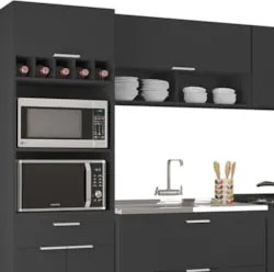 Armário de Cozinha CP06 Com Pia 100cm Pérola Z34 Preto      - Mpozenat