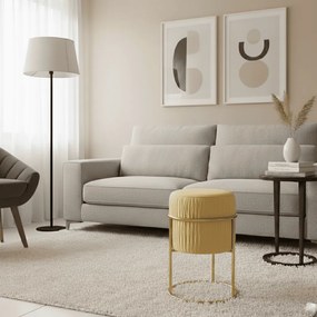 Puff Redondo Decoração de Natal Base de Ferro Veludo Dourado F04 - D'Rossi