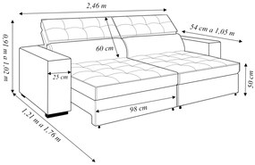 Sofá Decorativo Hugo 3 Lugares 246cm Reclinável e Retrátil Veludo Azul Marinho G45 - Gran Belo