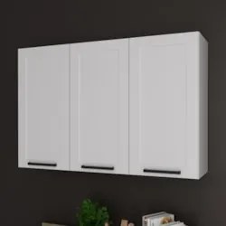 Armário Cozinha Aéreo 120cm Com 3 Portas Zaya Branco T01    - Mpozenat