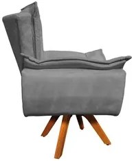 Poltrona Decorativa Sala de Estar Base Giratória Madeira Opla Suede Gr