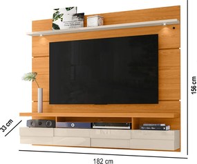 Painel TV 60 Pol 182cm Bancada Suspensa para Sala Quelen Cinamomo/Off White M20 - D'Rossi