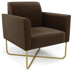 Poltrona Base X Industrial Dourado Marisa Suede Marrom D03 - D'Rossi
