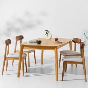 Conjunto Mesa de Jantar Lalá Retangular Carvalho Americano - 1,80mx1m + 4 Cadeira Nord Encosto Madeira - Off White