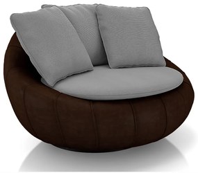 Poltrona Sala de Estar Afrodite com Almofadas Giratória Cinza Marrom Manchado Linho/PU G45 - Gran Belo