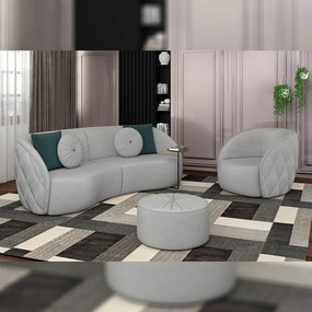 Kit 2 Puffs Decorativos Sala De Estar Round Veludo Cinza Claro G45 - Gran Belo