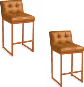 Banqueta Cozinha Alta com Encosto Industrial Kit 2 Bronze Lirina PU C05 - D'Rossi - Whisky