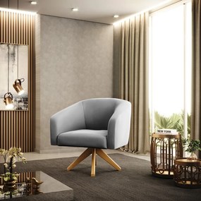 Poltrona Decorativa Giratória MA30 Kit 2 Stella Suede D03 - D'Rossi - Cinza
