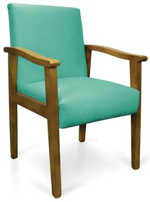Poltrona Eloisa Suede Base de Madeira Castanho D03 - D'Rossi - Azul Turquesa