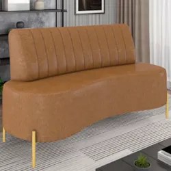 Sofá 2 Lugares 160cm Pés Aço Dourado Tamar Sintético Camel Z08 - Mpoze