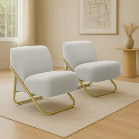 Poltrona Sala Estar Industrial Dourado Kit 2 Martina Bouclê K01 - D'Rossi - Cinza