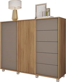 Cômoda Ripado Tulia 136cm 2 Portas 5 Gavetas MDP Buriti/Fendi G11 - Gran Belo