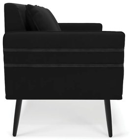 Namoradeira 02 Lugares Mari Suede Preto Pés Palito de Ferro - D'Rossi