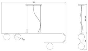 Pendente Dama 120X30Cm 3Xg9 / Cabos Kevlar Cristal / Metal E Globo Ø12... (AZO-F / CB-V - Azul Oceano Fosco / Cobre Brilho Escovado, FOSCO)